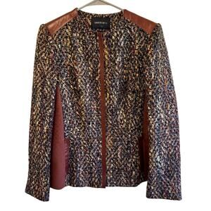 Lafayette 148 Wool Tweed Zip Leather Detail Blazer Size 12